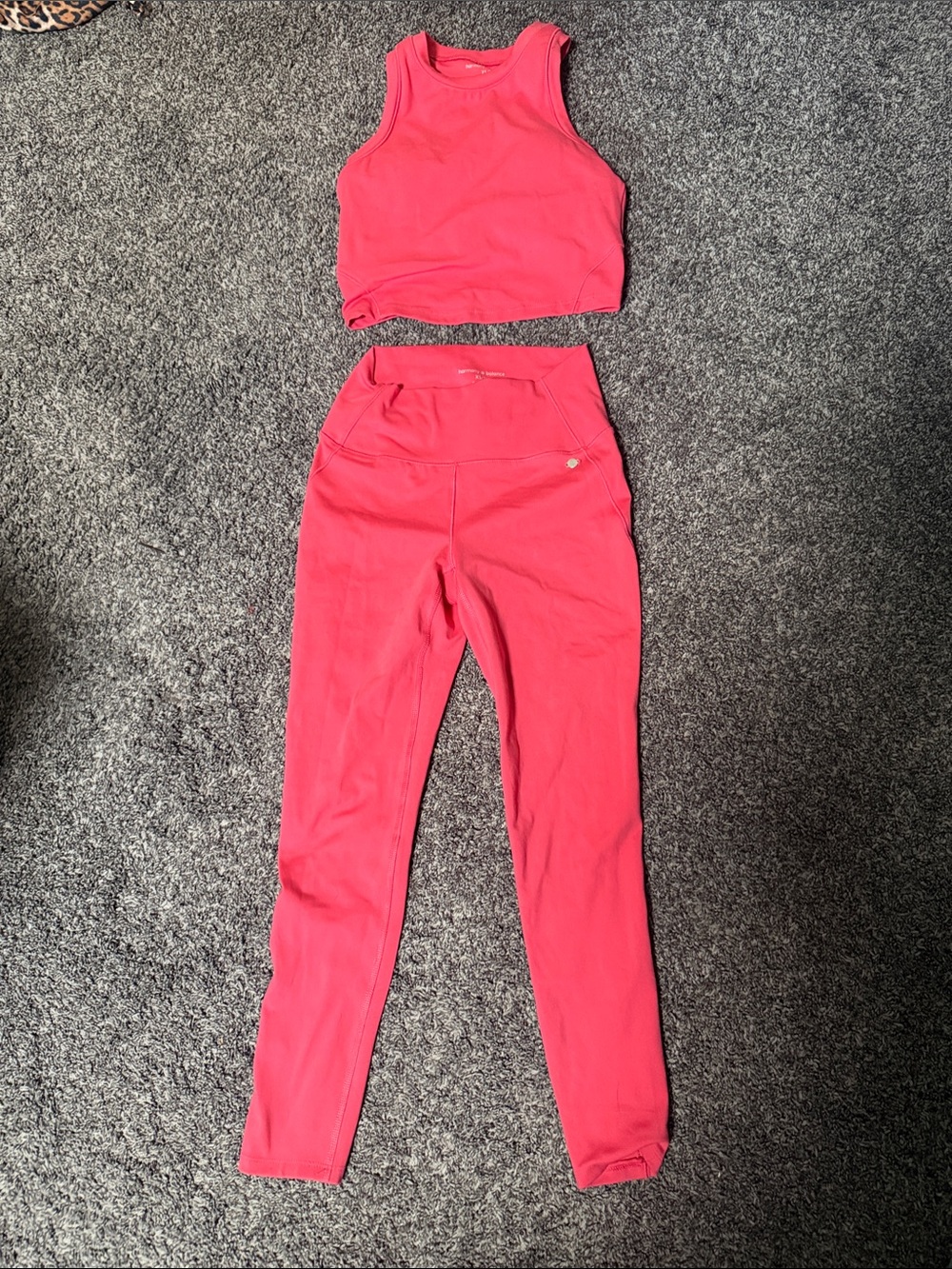 Women's High-Waist Active Leggings in Coral Pink with matching top